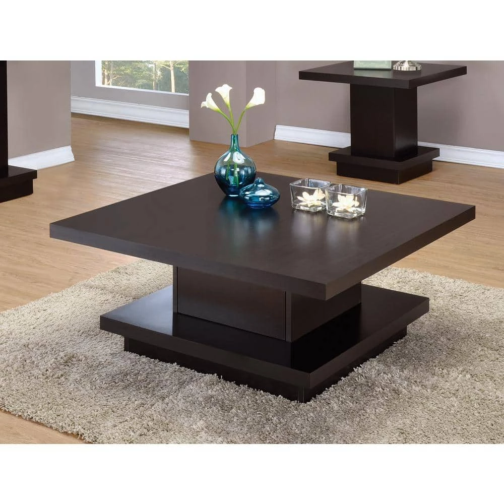 35.5 in. Cappuccino Square Wood Coffee Table with Pedestal Base by Coaster Home Furnishings 6 35.5 in. Cappuccino Square Wood Coffee Table with Pedestal Base by Coaster Home Furnishings - Image 4