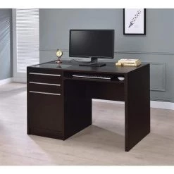 Cappuccino Ontario Single Pedestal Computer Desk with Charging Station by Coaster Home Furnishings -Coaster Home Furnishings Shop cappuccino coaster home furnishings computer desks 800702 31 1000