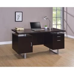 Glavan 60 in. Rectangular Cappuccino 1-Drawer Office Writing Desk with File Cabinet by Coaster Home Furnishings -Coaster Home Furnishings Shop cappuccino coaster home furnishings writing desks 801521 31 1000