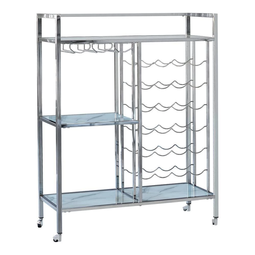 Glass Shelf Serving Cart with Casters Chrome by Coaster Home Furnishings 4 Glass Shelf Serving Cart with Casters Chrome by Coaster Home Furnishings - Image 2