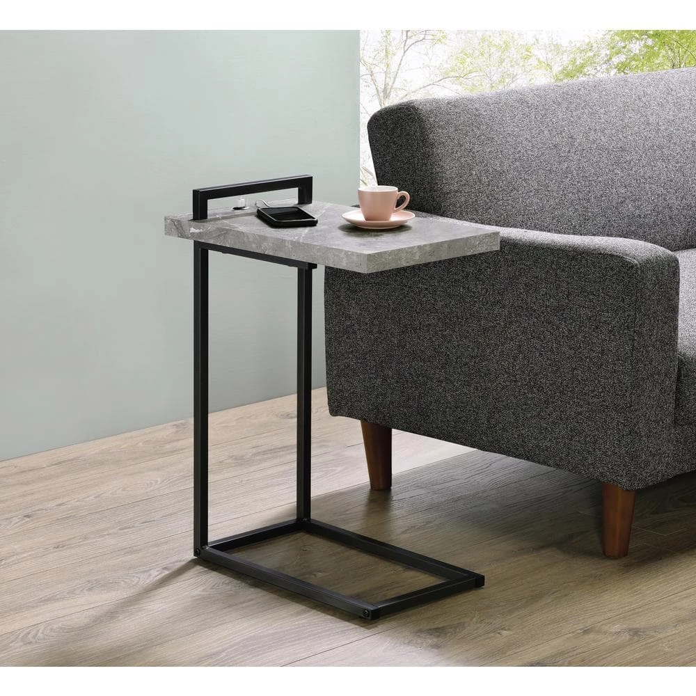 11.5 in. Cement and Gunmetal C-Shaped Wood Accent Table with USB Port by Coaster Home Furnishings 6 11.5 in. Cement and Gunmetal C-Shaped Wood Accent Table with USB Port by Coaster Home Furnishings - Image 4