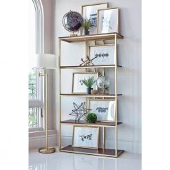 67 in. Matte Brass and Cherry Oak 4-Shelf Bookcase by Coaster Home Furnishings -Coaster Home Furnishings Shop cherry oak and matte brass coaster home furnishings bookcases bookshelves 803622 31 1000