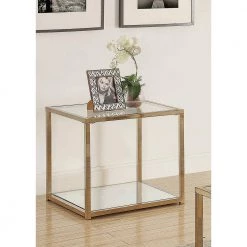 23.5 in. Chocolate Chrome Square Glass End Table with Mirror Shelf by Coaster Home Furnishings -Coaster Home Furnishings Shop chocolate chrome coaster home furnishings end side tables 705237 31 1000