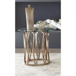 23.5 in. Chocolate Chrome Round Glass End Table with Curvaceous Base by Coaster Home Furnishings -Coaster Home Furnishings Shop chocolate chrome coaster home furnishings end side tables 708057 31 1000