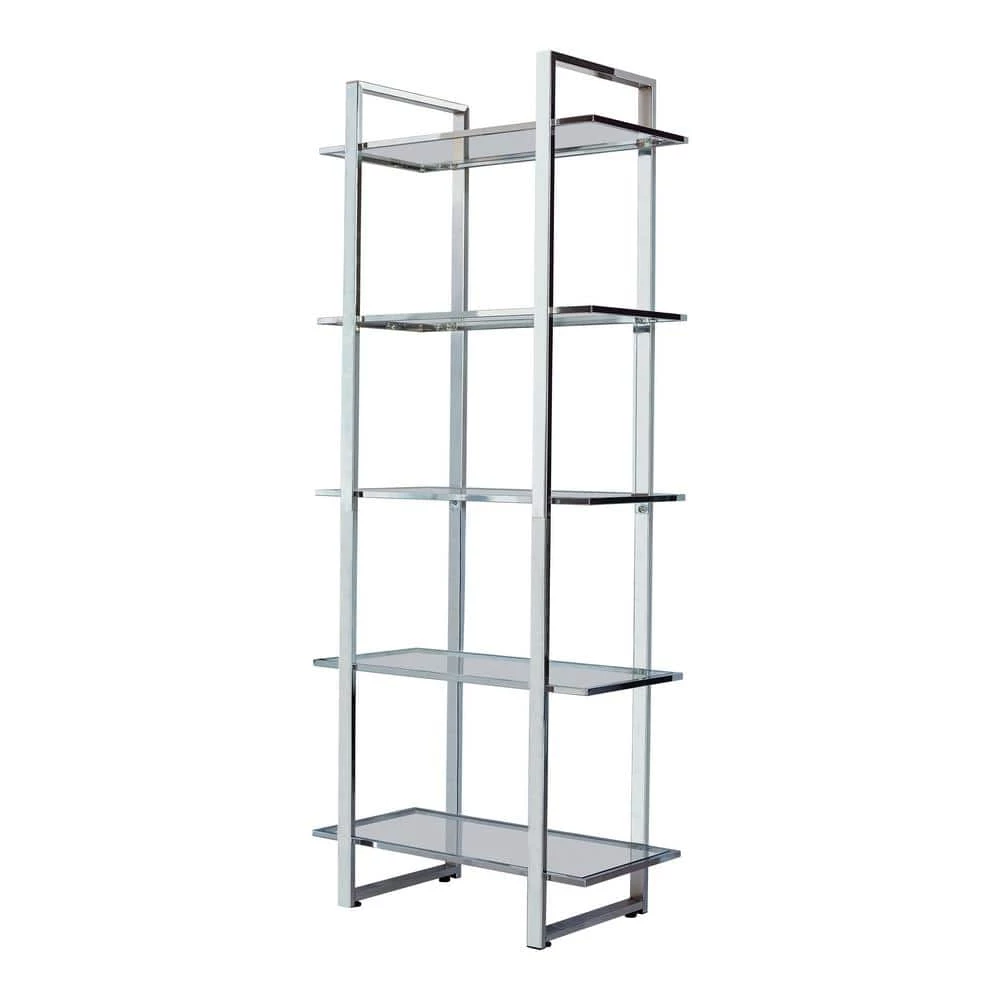 Hartford 79 in. Chrome Metal 5-Shelf Bookcase by Coaster Home Furnishings 4 Hartford 79 in. Chrome Metal 5-Shelf Bookcase by Coaster Home Furnishings - Image 2