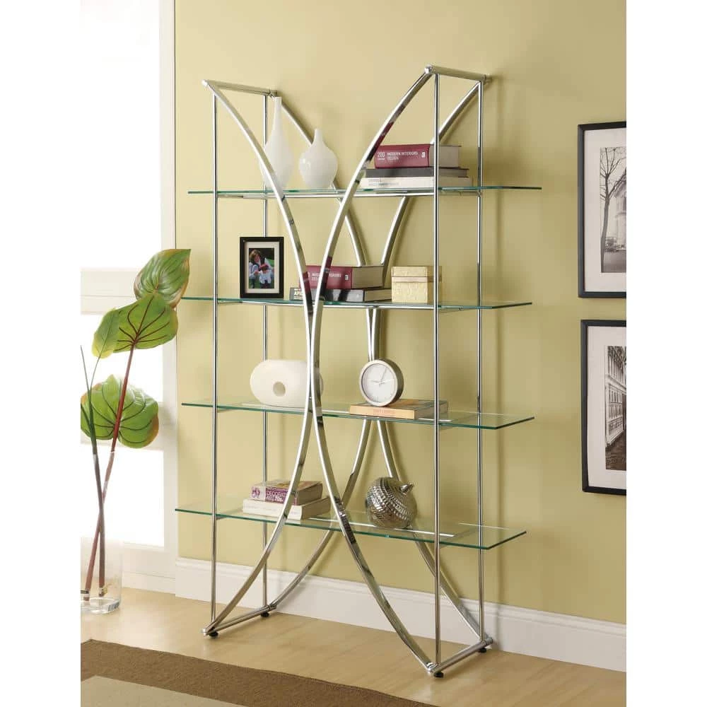 72.5 in. Chrome and Clear Metal 4-Shelf Bookcase by Coaster Home Furnishings 6 72.5 in. Chrome and Clear Metal 4-Shelf Bookcase by Coaster Home Furnishings - Image 4