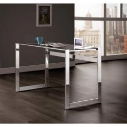 Hader 47.25 in. Rectangular Chrome Writing Desk with Glass Top by Coaster Home Furnishings -Coaster Home Furnishings Shop chrome and clear coaster home furnishings writing desks 800746 31 1000