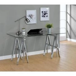 Statham 60 in. Rectangular Clear and Chrome Adjustable Writing Desk with Glass Top by Coaster Home Furnishings -Coaster Home Furnishings Shop chrome and clear coaster home furnishings writing desks 800900 31 1000