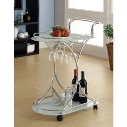 Serving Cart with 2 Frosted Glass Shelves Chrome and White by Coaster Home Furnishings -Coaster Home Furnishings Shop chrome coaster home furnishings bar carts 910002 31 1000
