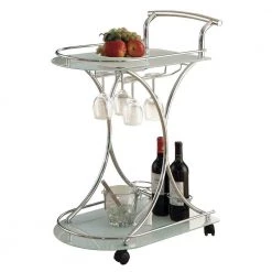 Serving Cart with 2 Frosted Glass Shelves Chrome and White by Coaster Home Furnishings