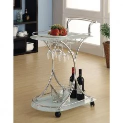 Serving Cart with 2 Frosted Glass Shelves Chrome and White by Coaster Home Furnishings -Coaster Home Furnishings Shop chrome coaster home furnishings bar carts 910002 c3 1000