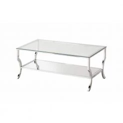 48 in. Chrome/Clear Large Rectangle Glass Coffee Table with Mirrored Shelf by Coaster Home Furnishings