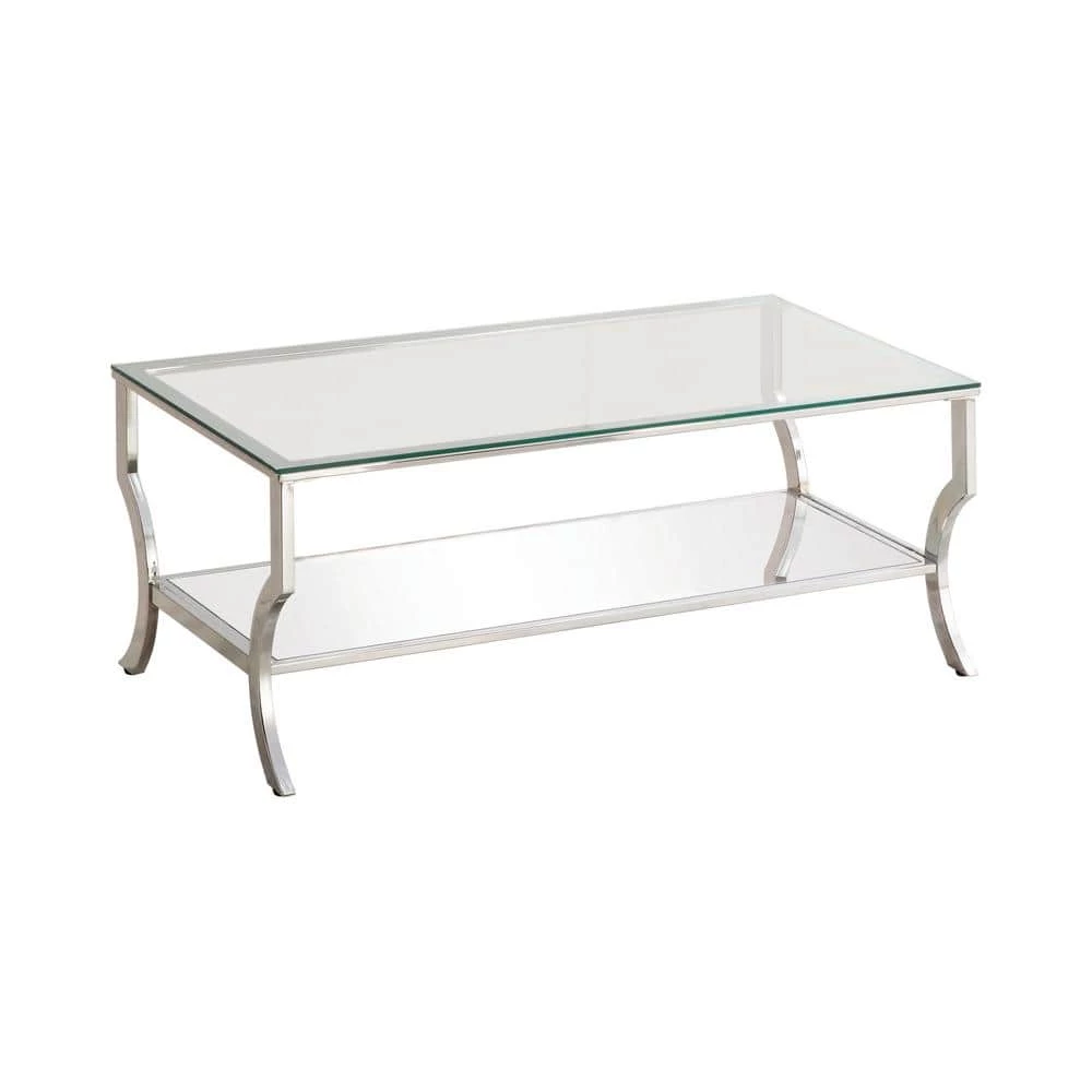 48 in. Chrome/Clear Large Rectangle Glass Coffee Table with Mirrored Shelf by Coaster Home Furnishings 4 48 in. Chrome/Clear Large Rectangle Glass Coffee Table with Mirrored Shelf by Coaster Home Furnishings - Image 2
