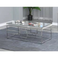 47.5 in. Chrome Rectangle Glass Coffee Table with Geometric Frame by Coaster Home Furnishings -Coaster Home Furnishings Shop chrome coaster home furnishings coffee tables 723078 31 1000