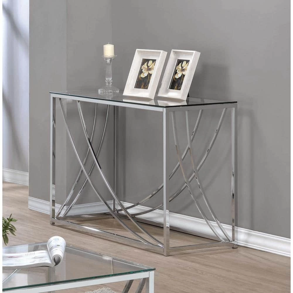 42.25 in. Chrome Rectangle Glass Sofa Table by Coaster Home Furnishings 6 42.25 in. Chrome Rectangle Glass Sofa Table by Coaster Home Furnishings - Image 4