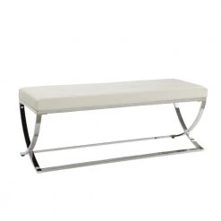 Man-Made Leather Bench with Metal Base White and Chrome by Coaster Home Furnishings