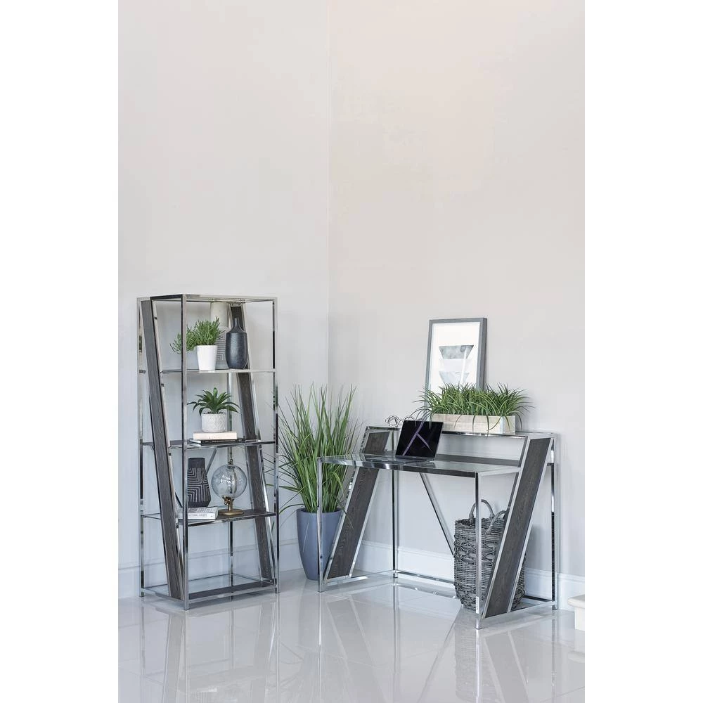 Alamosa 47.25 in. Rectangular Chrome and Dark Oak Writing Desk with Glass Top by Coaster Home Furnishings 10 Alamosa 47.25 in. Rectangular Chrome and Dark Oak Writing Desk with Glass Top by Coaster Home Furnishings - Image 8