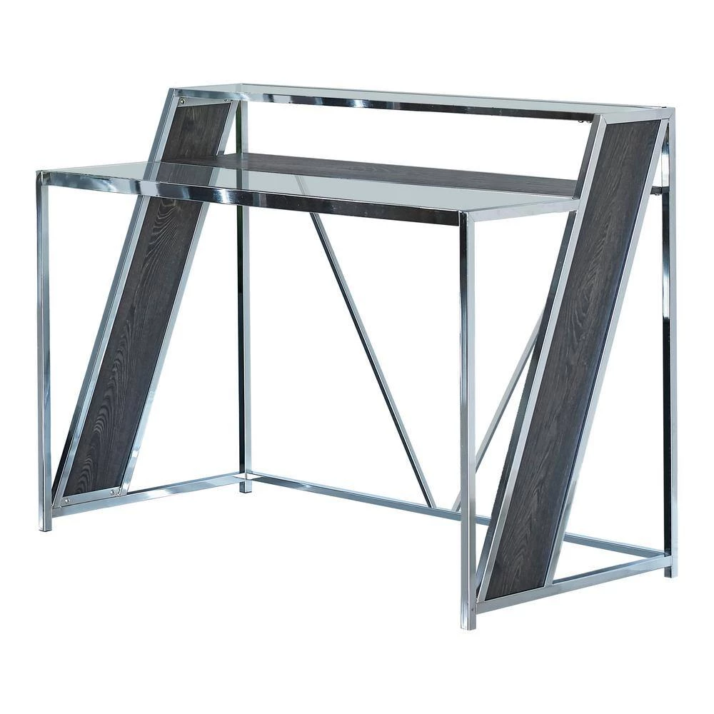 Alamosa 47.25 in. Rectangular Chrome and Dark Oak Writing Desk with Glass Top by Coaster Home Furnishings 6 Alamosa 47.25 in. Rectangular Chrome and Dark Oak Writing Desk with Glass Top by Coaster Home Furnishings - Image 4