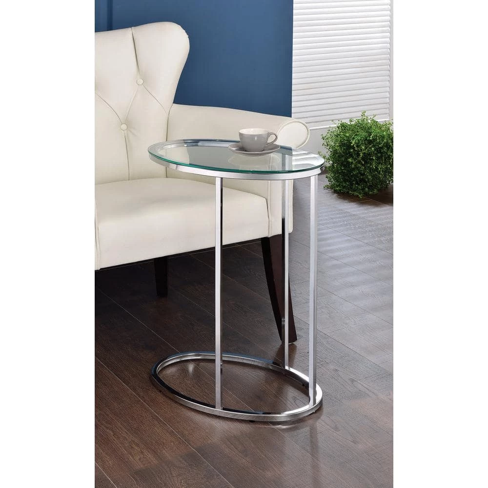 11.25 in. Chrome and Clear Oval Glass Snack Table by Coaster Home Furnishings 6 11.25 in. Chrome and Clear Oval Glass Snack Table by Coaster Home Furnishings - Image 4