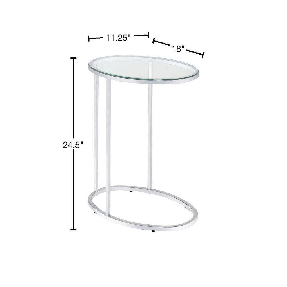 11.25 in. Chrome and Clear Oval Glass Snack Table by Coaster Home Furnishings 5 11.25 in. Chrome and Clear Oval Glass Snack Table by Coaster Home Furnishings - Image 3