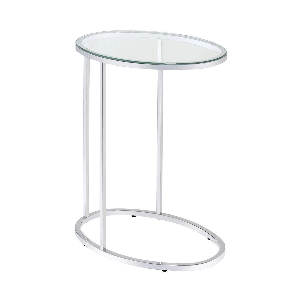 11.25 in. Chrome and Clear Oval Glass Snack Table by Coaster Home Furnishings 3 11.25 in. Chrome and Clear Oval Glass Snack Table by Coaster Home Furnishings