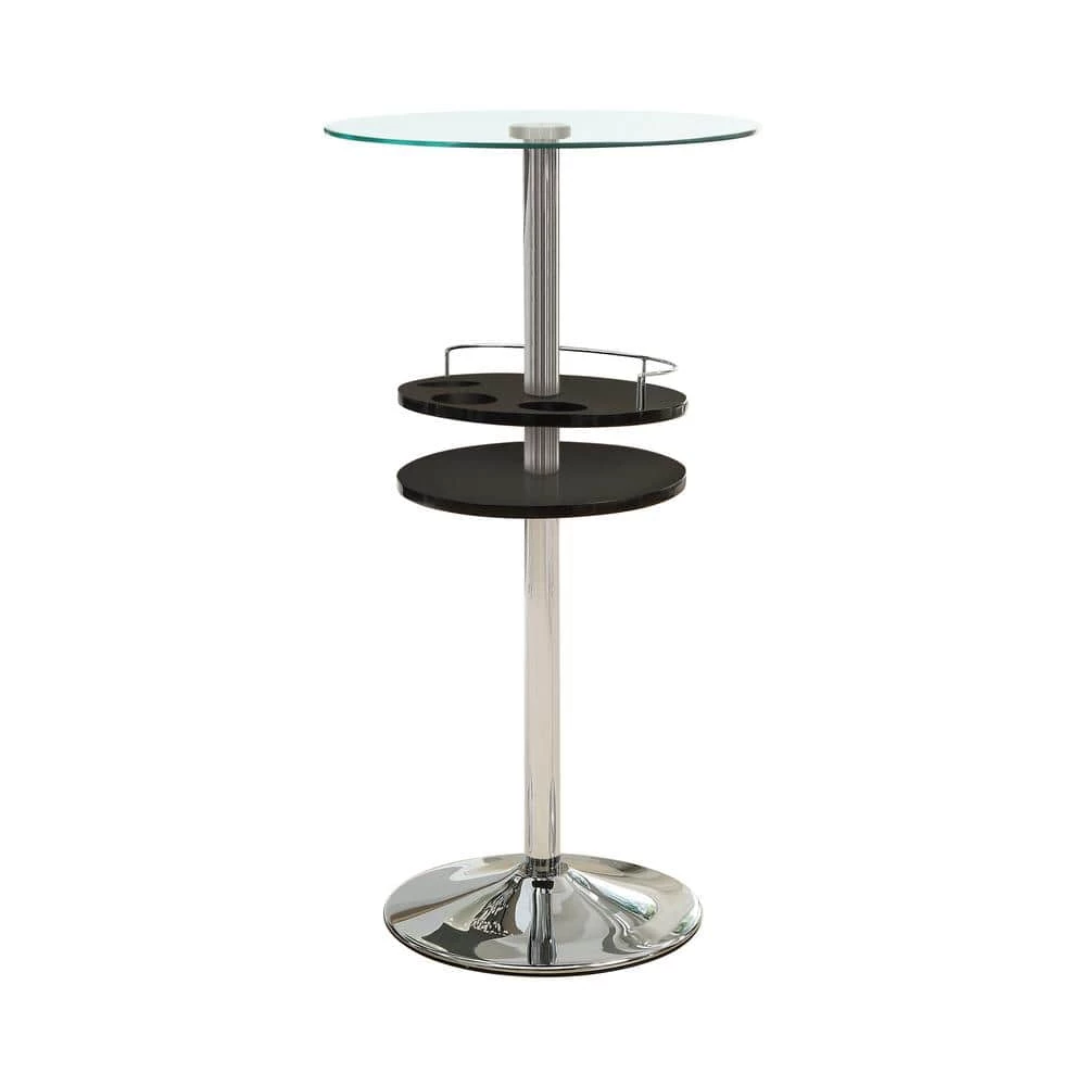 44 in. Round Black and Chrome Glass Top Bar Table with Wine Storage by Coaster Home Furnishings 3 44 in. Round Black and Chrome Glass Top Bar Table with Wine Storage by Coaster Home Furnishings