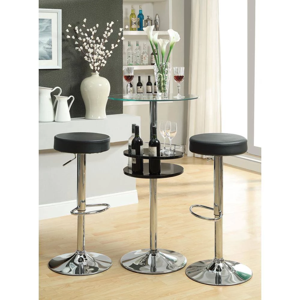 44 in. Round Black and Chrome Glass Top Bar Table with Wine Storage by Coaster Home Furnishings 4 44 in. Round Black and Chrome Glass Top Bar Table with Wine Storage by Coaster Home Furnishings - Image 2