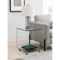 19.75 in. Clear C-Shaped Glass Mobile Accent Table with Bottom Shelf by Coaster Home Furnishings -Coaster Home Furnishings Shop clear coaster home furnishings c tables 935866 31 1000