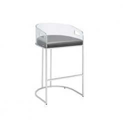 38.5 in. H Chrome and Grey Acrylic Low Back Metal Frame Bar Stool (Set of 2) by Coaster Home Furnishings