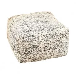 Cream and Black Woven Upholstered Floor Pouf by Coaster Home Furnishings