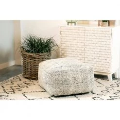 Cream and Black Woven Upholstered Floor Pouf by Coaster Home Furnishings -Coaster Home Furnishings Shop cream and black coaster home furnishings ottomans 991008 c3 1000