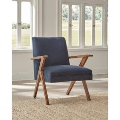 Monrovia Dark Blue and Walnut Wooden Arm Accent Chair by Coaster Home Furnishings -Coaster Home Furnishings Shop dark blue and walnut coaster home furnishings accent chairs 905415 31 1000