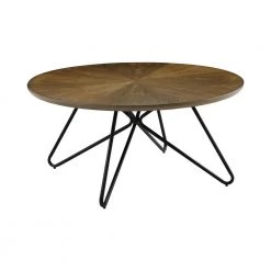 Churchill 38 in. Dark Brown and Black Round Wood Coffee Table with Hairpin Legs by Coaster Home Furnishings