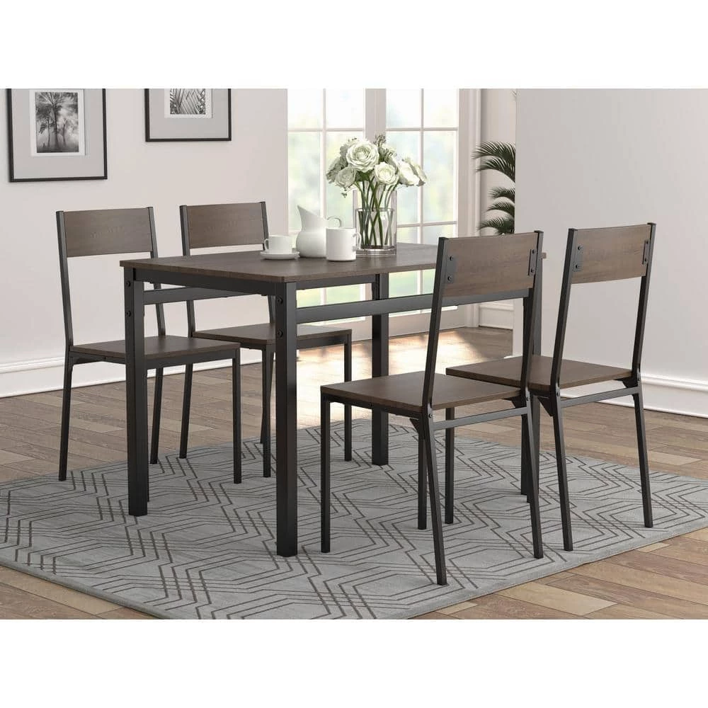 5-Piece Ark Brown and Matte Black Wood Top Dining Set by Coaster Home Furnishings 5 5-Piece Ark Brown and Matte Black Wood Top Dining Set by Coaster Home Furnishings - Image 3