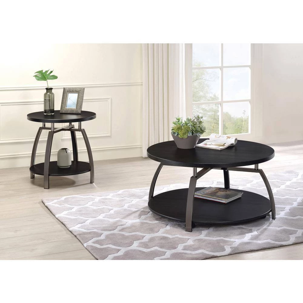35 in. Dark Grey and Black Nickel Round Wood Coffee Table with Storage Shelf by Coaster Home Furnishings 6 35 in. Dark Grey and Black Nickel Round Wood Coffee Table with Storage Shelf by Coaster Home Furnishings - Image 4