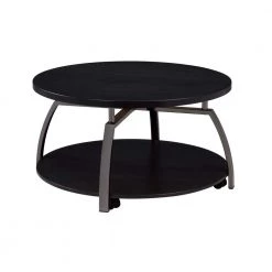 35 in. Dark Grey and Black Nickel Round Wood Coffee Table with Storage Shelf by Coaster Home Furnishings