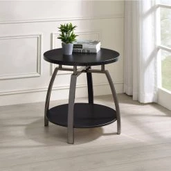 23 in. Dark Grey and Black Nickel Round Wood End Table with Lower Shelf by Coaster Home Furnishings -Coaster Home Furnishings Shop dark grey and black nickel coaster home furnishings end side tables 722207 31 1000