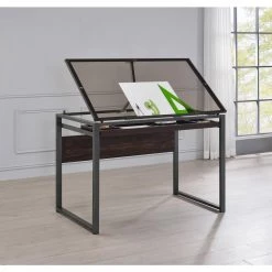 Pantano 42 in. Rectangular Dark Gunmetal and Chestnut Drafting Writing Desk with Glass Top by Coaster Home Furnishings -Coaster Home Furnishings Shop dark gunmetal coaster home furnishings writing desks 805571 1f 1000