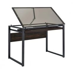 Pantano 42 in. Rectangular Dark Gunmetal and Chestnut Drafting Writing Desk with Glass Top by Coaster Home Furnishings