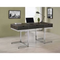 Noorvik 62 in. Rectangular Dark Oak and Chrome 3-Drawer Writing Desk by Coaster Home Furnishings -Coaster Home Furnishings Shop dark oak and chrome coaster home furnishings writing desks 881571 31 1000