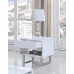 22 in. Glossy White Rectangle Wood End Table with Shelf by Coaster Home Furnishings 9 22 in. Glossy White Rectangle Wood End Table with Shelf by Coaster Home Furnishings -Coaster Home Furnishings Shop glossy white and brushed nickel coaster home furnishings end side tables 705697 31 1000