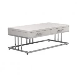 47.25 in. Glossy White and Chrome Rectangle Wood Coffee Table with 2-Drawers by Coaster Home Furnishings