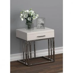 22 in. Glossy White and Chrome Rectangle Wood End Table with Single Drawer by Coaster Home Furnishings -Coaster Home Furnishings Shop glossy white and chrome coaster home furnishings end side tables 723137 31 1000