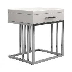 22 in. Glossy White and Chrome Rectangle Wood End Table with Single Drawer by Coaster Home Furnishings