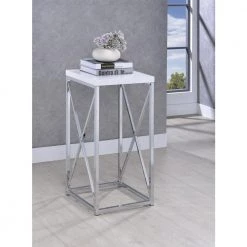 13.25 in. Glossy White and Chrome Square Wood Accent Table by Coaster Home Furnishings -Coaster Home Furnishings Shop glossy white and chrome coaster home furnishings end side tables 930014 31 1000