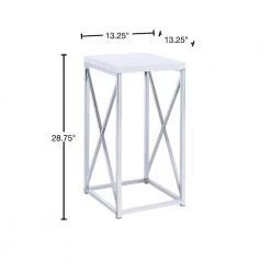 13.25 in. Glossy White and Chrome Square Wood Accent Table by Coaster Home Furnishings -Coaster Home Furnishings Shop glossy white and chrome coaster home furnishings end side tables 930014 40 1000
