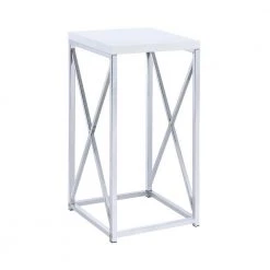 13.25 in. Glossy White and Chrome Square Wood Accent Table by Coaster Home Furnishings