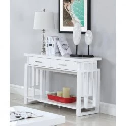 42 in. Glossy White Rectangle Wood Sofa Table with Lower Shelf by Coaster Home Furnishings -Coaster Home Furnishings Shop glossy white coaster home furnishings console tables 705709 31 1000
