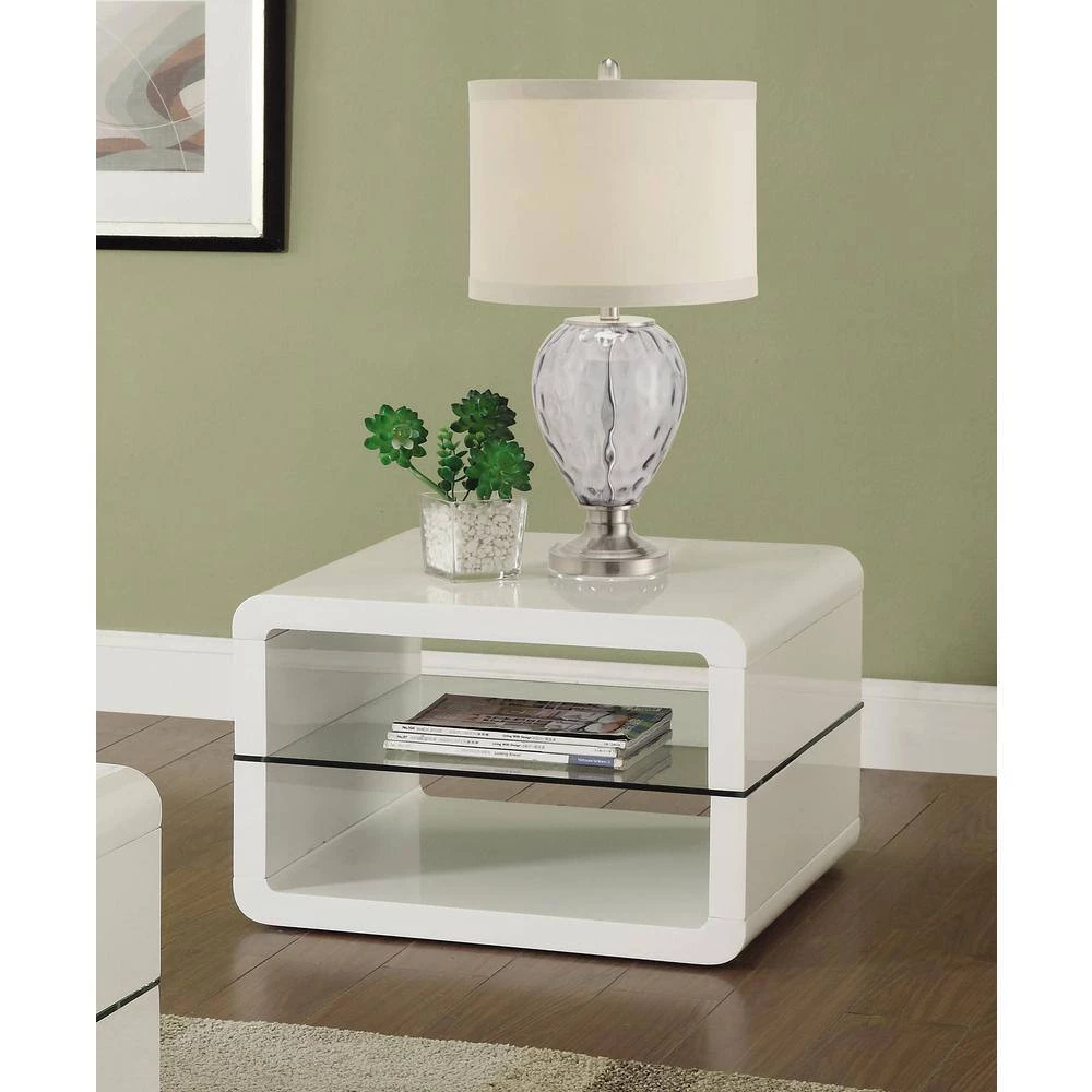 23.5 in. Glossy White Square Wood End Table with 2-Shelves by Coaster Home Furnishings 6 23.5 in. Glossy White Square Wood End Table with 2-Shelves by Coaster Home Furnishings - Image 4