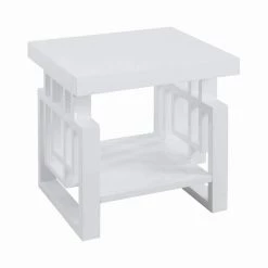 22 in. Glossy White Rectangle Wood End Table with Lower Shelf by Coaster Home Furnishings